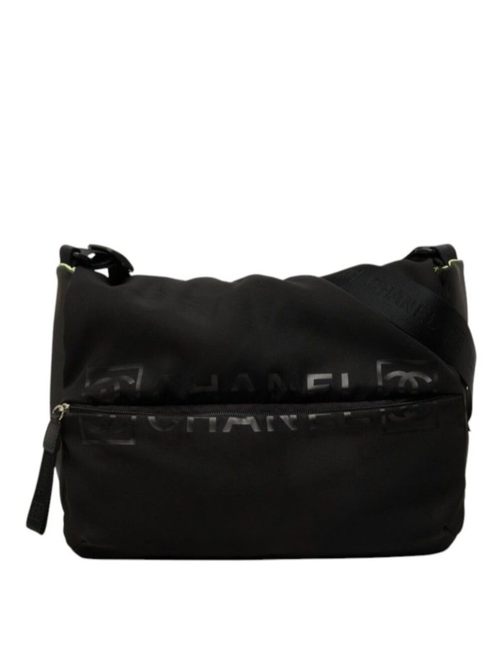 Chanel CC Logo Sports Line Crossbody Shoulder Bag Black Silver Neon Yellow